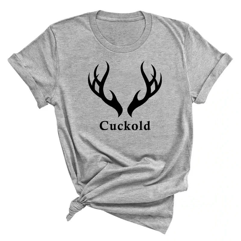 Hot Womens T-shirt Antlers Cuckold Tshirts for Women and Men White Sexy Home Cotton Top Tee Plus Size Summer T-shirt