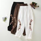 Coffee Embroidery Bloomers Casual Solid Elastic High Waist Loose Women's Pants Ankle-Length Pants For Women Clothing Fashion