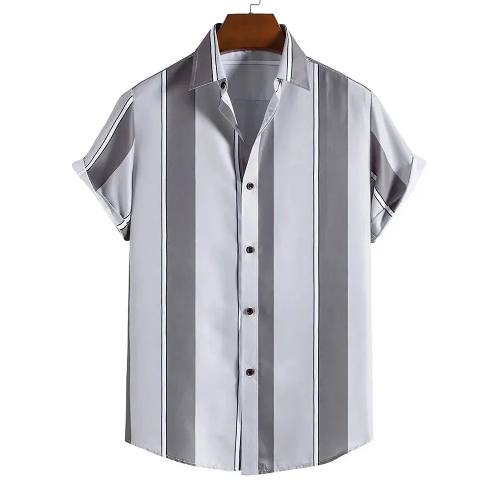 Summer New Short Sleeve Printed Shirt Men's Shirt Collar Casual Fashion Striped Shirt Thin Short Sleeve Shirt Men's