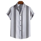 Summer New Short Sleeve Printed Shirt Men's Shirt Collar Casual Fashion Striped Shirt Thin Short Sleeve Shirt Men's