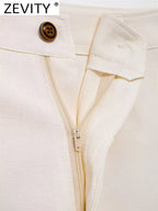 ZEVITY New Women Fashion Geometric Embroidery Wide Leg Pants High Waist Female Chic Zipper Fly Ankle Length Trousers Mujer P6247