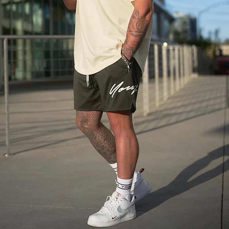 Woven Sports Quick Drying Black Shorts Men's Fitness Tide Brand Bodybuilding Slim Zipper Pocket Running Hip-hop Training Pants