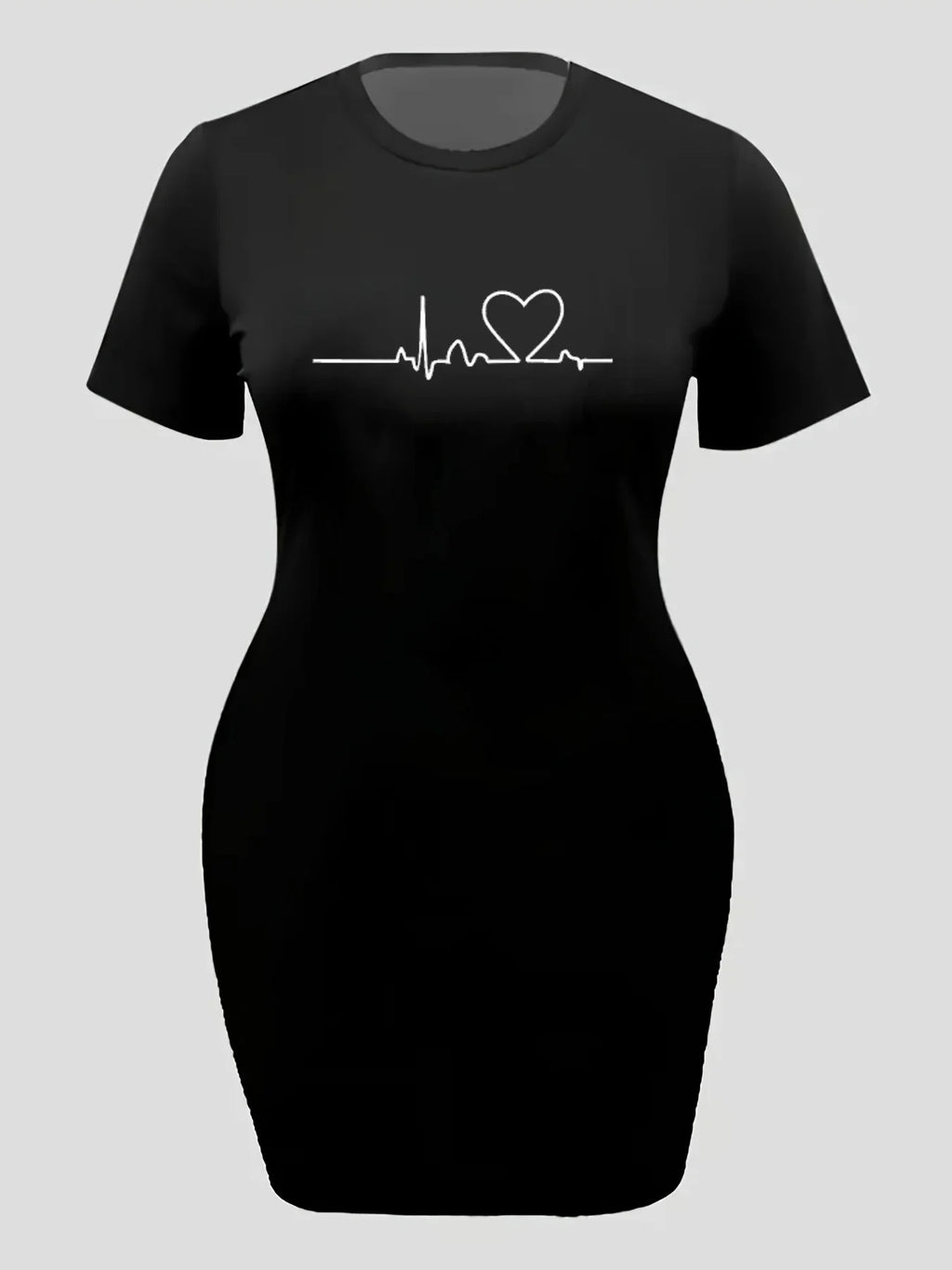 Women's summer casual Q Heart print letter print loose size round neck short sleeved T-shirt dress Oversize Loose   High Street