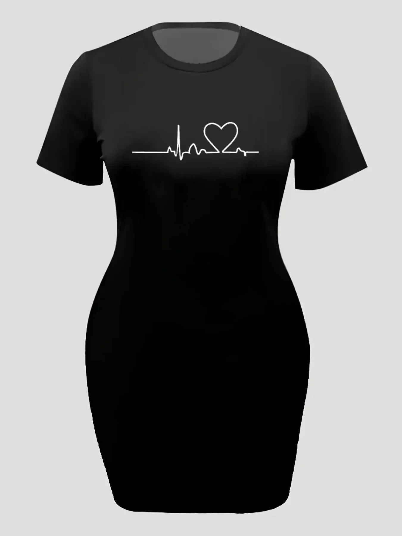 Women's summer casual Q Heart print letter print loose size round neck short sleeved T-shirt dress Oversize Loose   High Street