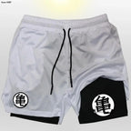 Goku Anime Running Shorts Men Fitness Gym Training 2 in 1 Sports Shorts Quick Dry Workout Jogging Double Deck Shorts