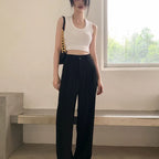 Summer Women's Draped Suit Pants Korean Style High-Waisted Button Casual Pants 2025 New Black White Baggy Office Lady Trousers