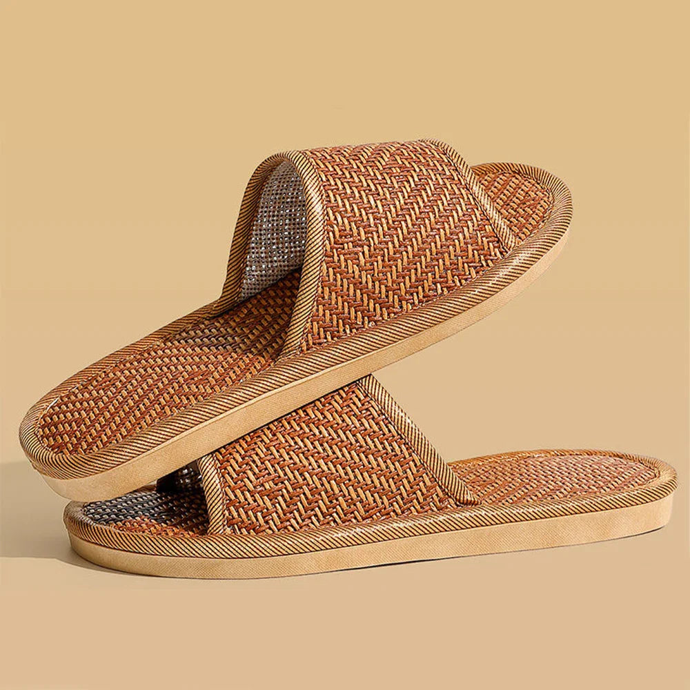 BASATU Women And Men Slippers Non-Slip Home Rattan Grass Indoor Couple Home Men And Women Spring And Summer Bamboo Woven Sandals