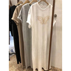 Summer Short Sleeved Dress Women's Korean Ins Butterfly Print Oversized Loose Round Neck Dress