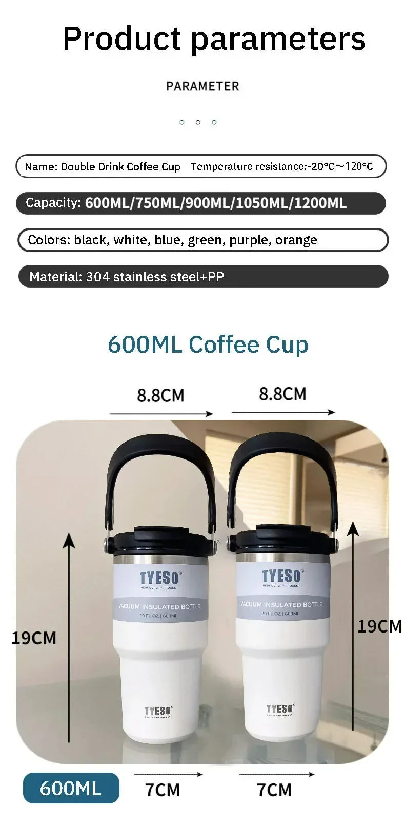 Tyeso Stainless Steel Coffee Cup Cold And Hot Double-layer Insulated Cup Tumbler Thermo Water Bottle Car Travel Mug Vacuum Flask