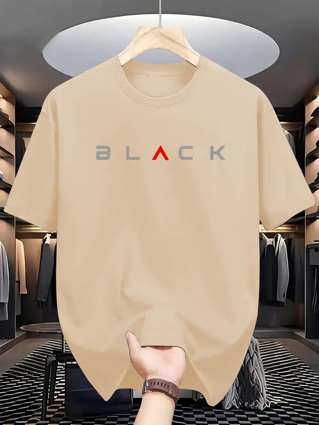 Summer men's 100% pure cotton casual loose fit plus size BLACK letter pattern printed round neck short sleeved T-shirt top