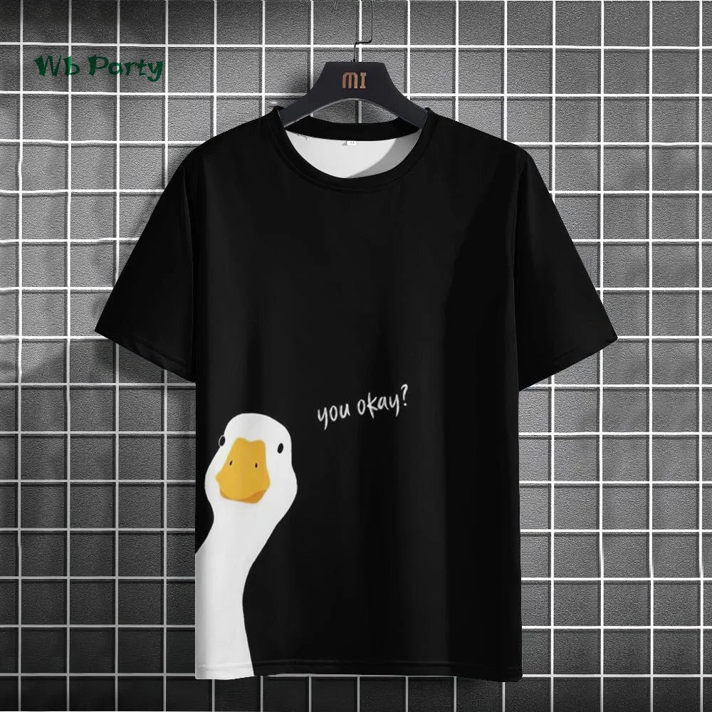 Funny Pattern Men's T-Shirt Cute Cartoon Goose Print Short Sleeve T-Shirt Loose O Neck Top Summer Men's Outdoor Casual Clothing