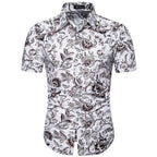 Summer New Men's Short Sleeved Shirt Thin Collar Hawaiian Style Floral Shirt Vacation Series Men's Shirt