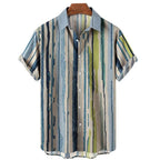 Fashion Men's Striped Casual One Button Shirts Streetwear Short Sleeve Loose Top 3D Digital Printed Blouse Plus Size 5XL