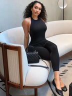 Dulzura Sleeveless Halter Backless Lace Up Jumpsuit Solid Sexy Casual Romper Party Club Streetwear Women'S Autumn Winter Clothes