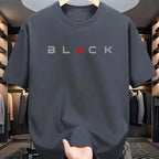 Summer men's 100% pure cotton casual loose fit plus size BLACK letter pattern printed round neck short sleeved T-shirt top