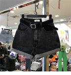 Black Gray Women Summer High-waist Slimming Outdoor Wear A- label Hot Pants Loose Cotton Shorts Urban Casual Style