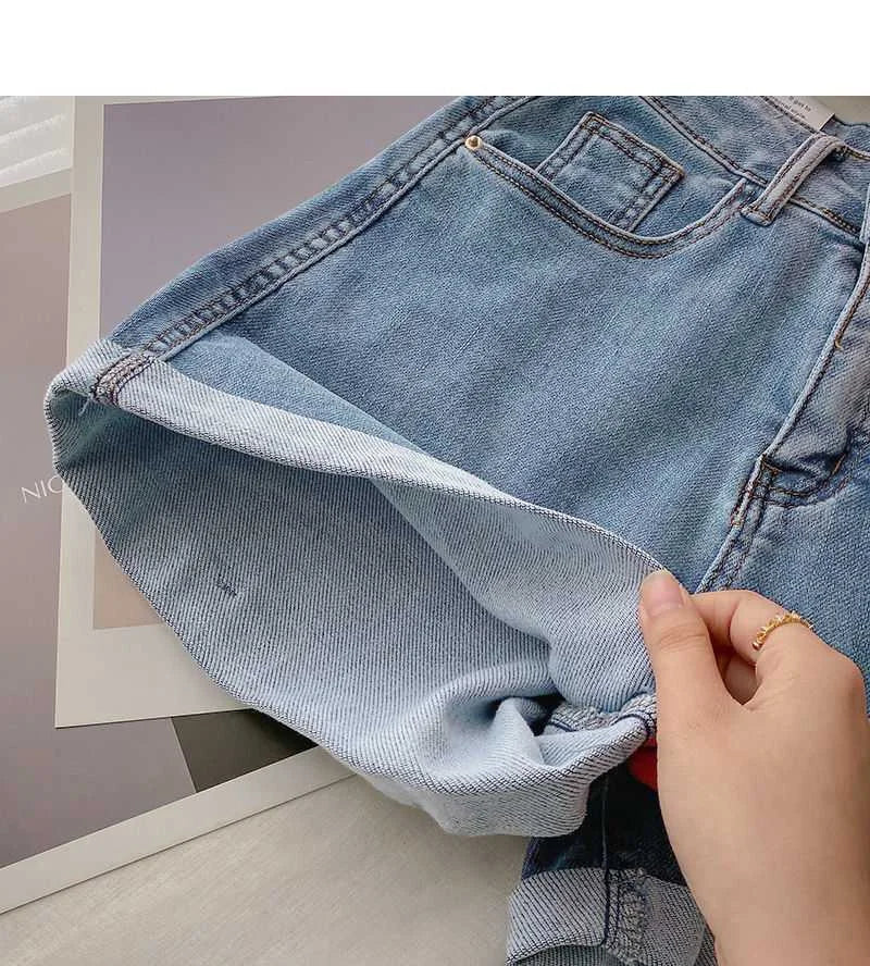 High-waisted Plus-size Women Jeans Student Casual Versatile Trendy A- line Hot Pants Cotton Material Straight Cylinder Style