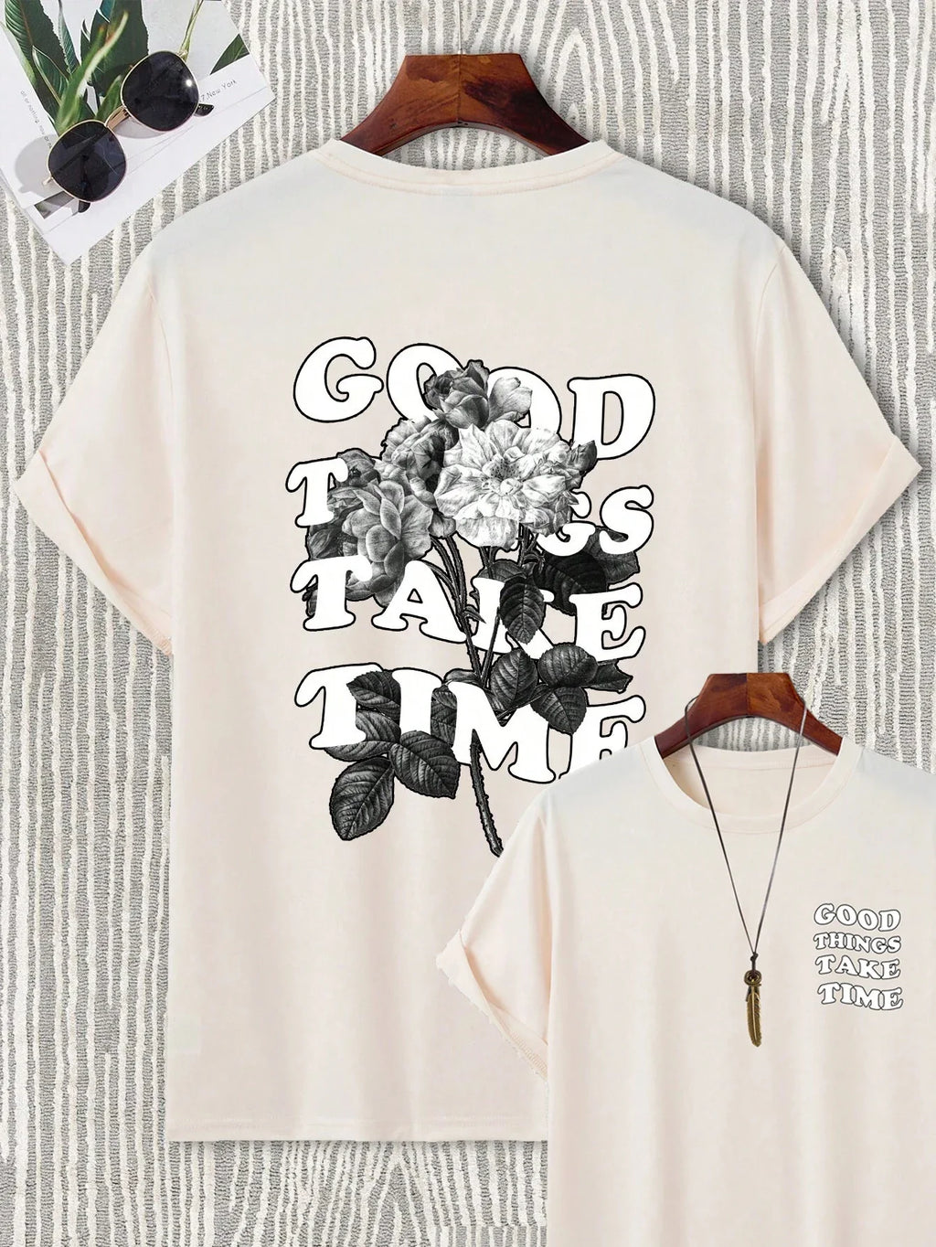 Good Things Take Time Men Women Unisex Cotton T-shirt Luxury Brand Rap Big Size Top Short Sleeve Streetwear Classic Back Tee 4XL