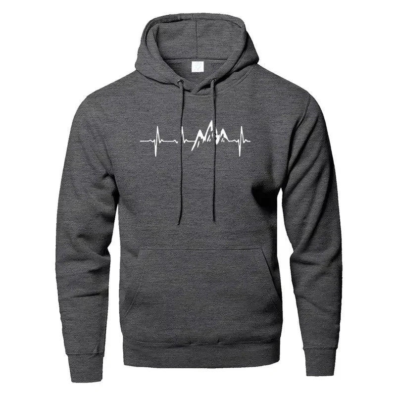 Mountain Heartbeat Hoodies teens Sweatshirt Autumn Long Sleeve Hooded Sweatshirt Hoodie Black Gray Sportswear