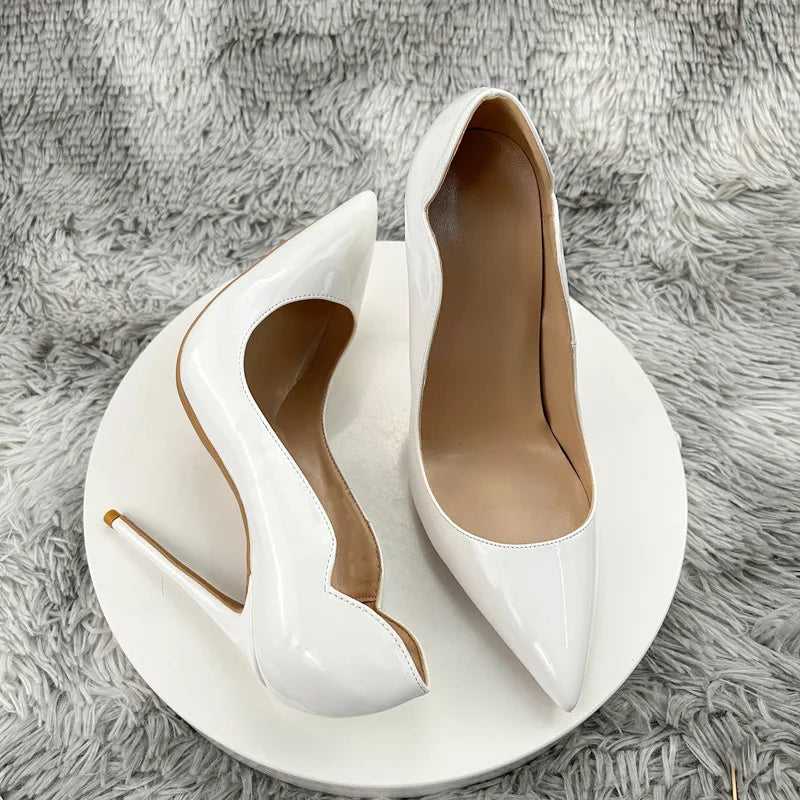 Fashion High Heels Sexy Shoes Women Pumps Large Size 43 44 45 White Stiletto Heel Patent Leather Office Wedding Shoes