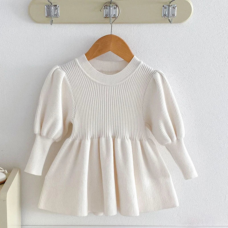 Baby Girls Knit Dress Autumn Winter Princess Dress Knitted Sweater Outfits Long Sleeve Red Christmas Party Dress Kids Clothes