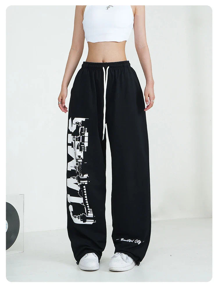 American Star Print Women Oversized Pants High Waist Loose Casual Sports Pants for Women Spring Summer Thin Woman Trouser Y2K
