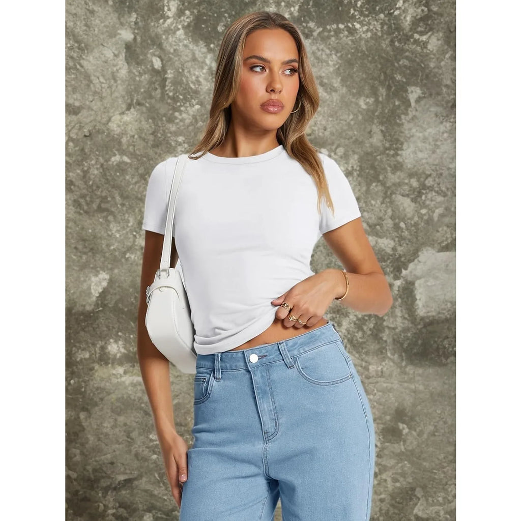 Trendy Queen Womens Basic T Shirts Summer Tops 2025 Crop Short Sleeve Y2k Tee Cute Gym Fashion Workout Clothes