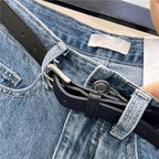 High-waisted Loose-fit Women's Jeans Slimming Style Casual A- line Trousers Ruffled Edges Lightweight Heat Pants