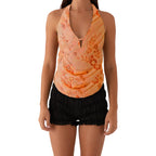 Elegant  Sequins Patchwork Women Halter Tops Summer Beaded Floral Pattern Backless Shirts Vest for Streetwear Aesthetic  Clothes