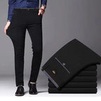 Men's Elastic Straight Pants Business Casual Long Suit Pants Male Formal Trousers Solid Colors Black BLue