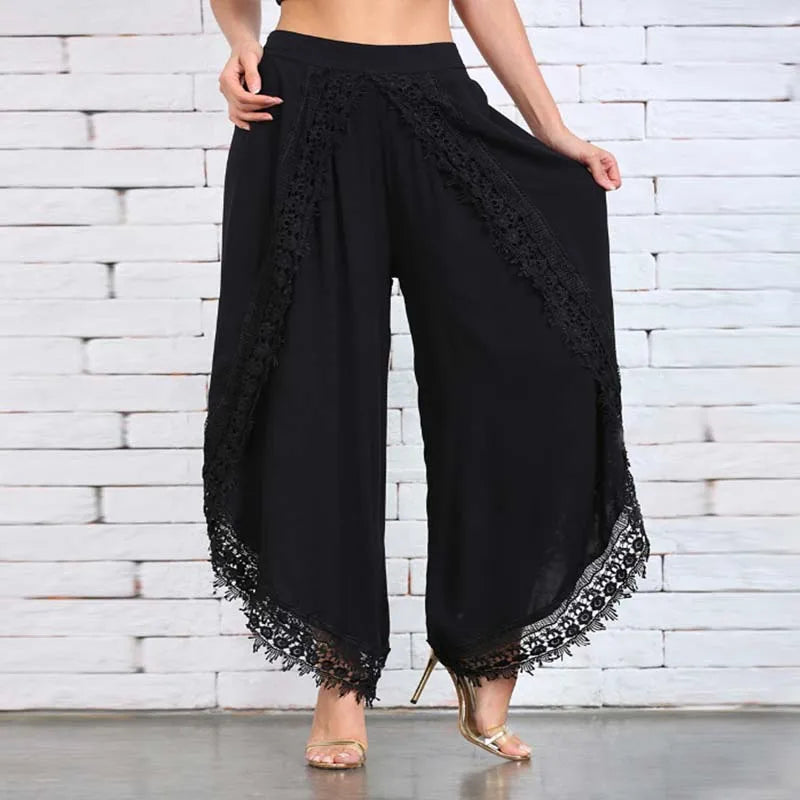 Lace Harem Pant Women Loose Solid Wide Leg Arc-Shaped Cutting Pants Women 2023 New Lace Long Leggings Oversize 5Xl