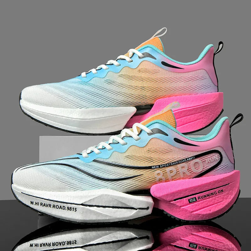 Carbon Plate Men Sports Marathon Air Cushion Running Shoes Breathable Lightweight Women Massage Athletic Nonskid Sneakers