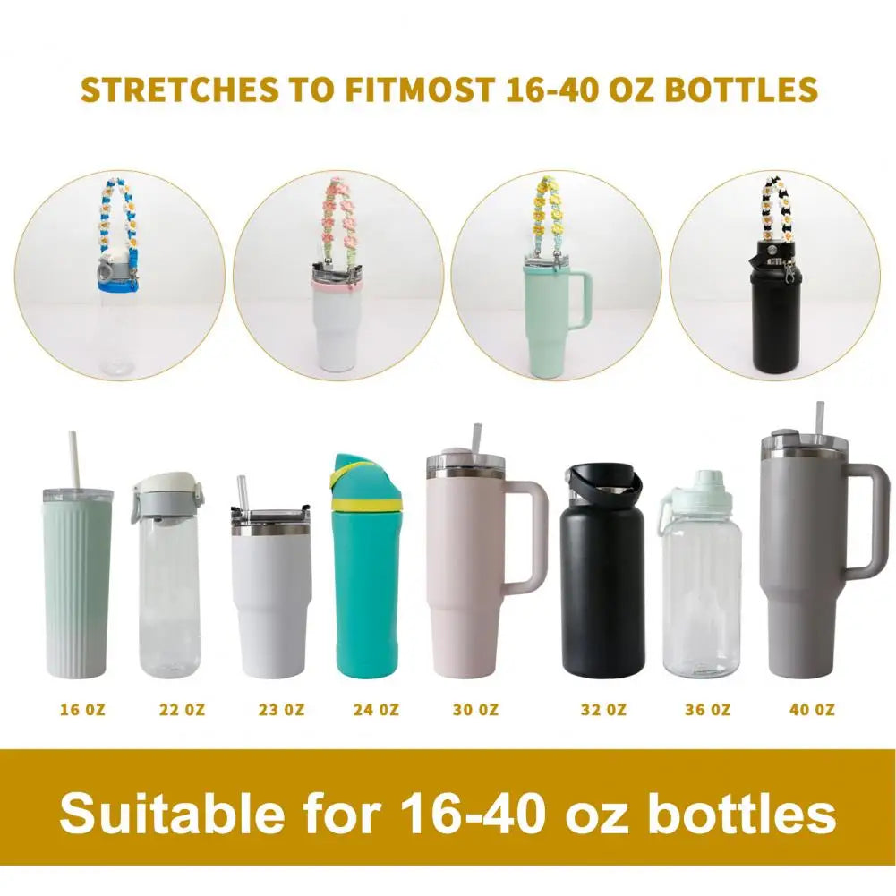 Water Bottle Handle Strap Handmade Flower 16-40oz Tumbler Silicone Safety Ring Cotton Rope Flower Durable Water Bottle Strap