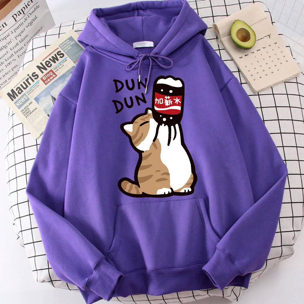 Cartoon Cat Drink Salary Increase Beverages Mens Hooded Jacket Casual Cartoon Hoodies Pleasure Sweatshirts Home Harajuku Tops