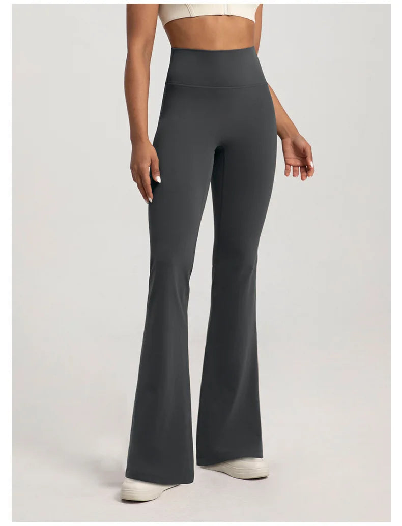 Naked High Waisted Waist Cinching Hip Lifting Fitness Exercise Elastic Bell Bottom Pants Women Casual Outdoor Running Yoga Pants