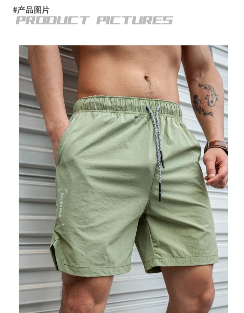 Summer new Men Light Weight Thin Short Pants Running Squat Fitness Shorts Men GYM Wear Quick-drying Beach Drawstring Shorts