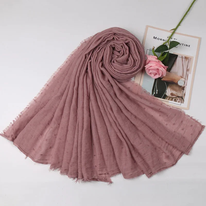 Dot Pom Pom Cotton Hijab Scarves Women Muslim Shawls Big Size Headscarf Wraps Solid Headbands Turbans Bandana Foulard Bufandas