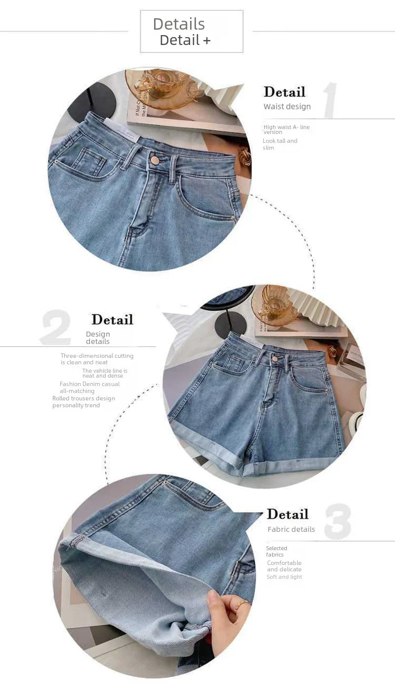 High-waisted Plus-size Women Jeans Student Casual Versatile Trendy A- line Hot Pants Cotton Material Straight Cylinder Style