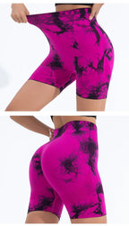 Summer Women High Waist Butt Lift Shorts Legging Seamless Leggings Fashion Tie Dye Shorts Gym Workout Running Pants