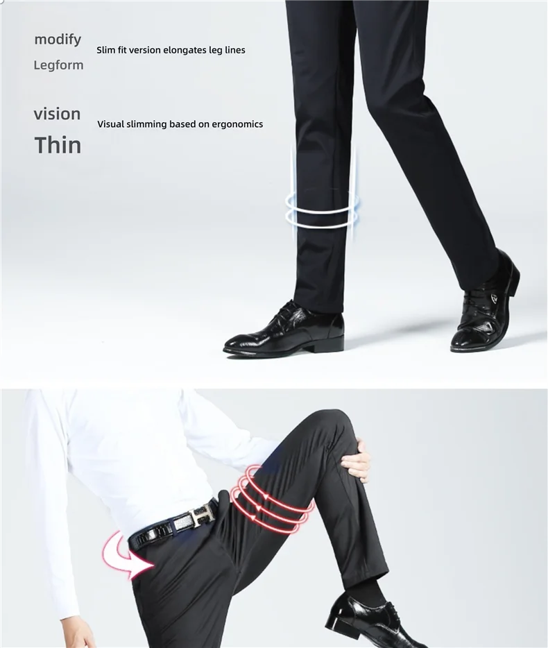 Top Grade Flat Waist Milk Shreds Business New Brand Casual Office Fashion Long Straight Pants Men Trousers Mens Clothes 2025