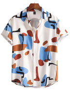 Summer men's And women's Personalized Irregular Pattern Print Design Tops short-sleeved Fashion Shirts Buttoned Versatile Tops