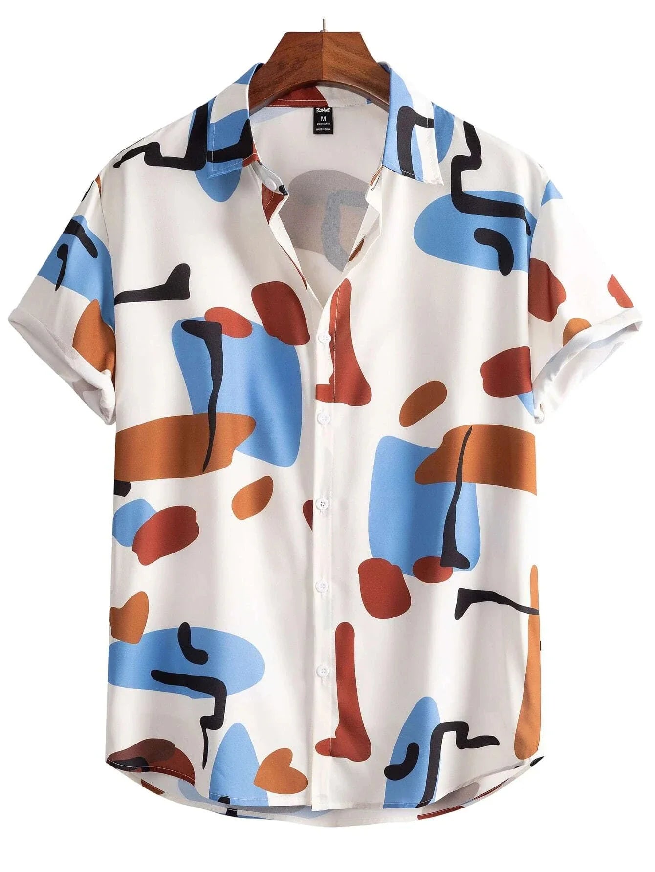 Summer men's And women's Personalized Irregular Pattern Print Design Tops short-sleeved Fashion Shirts Buttoned Versatile Tops