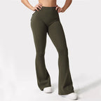 New women's casual flared yoga pants, training flared pants, high waisted work clothes, belt pocket sportswear