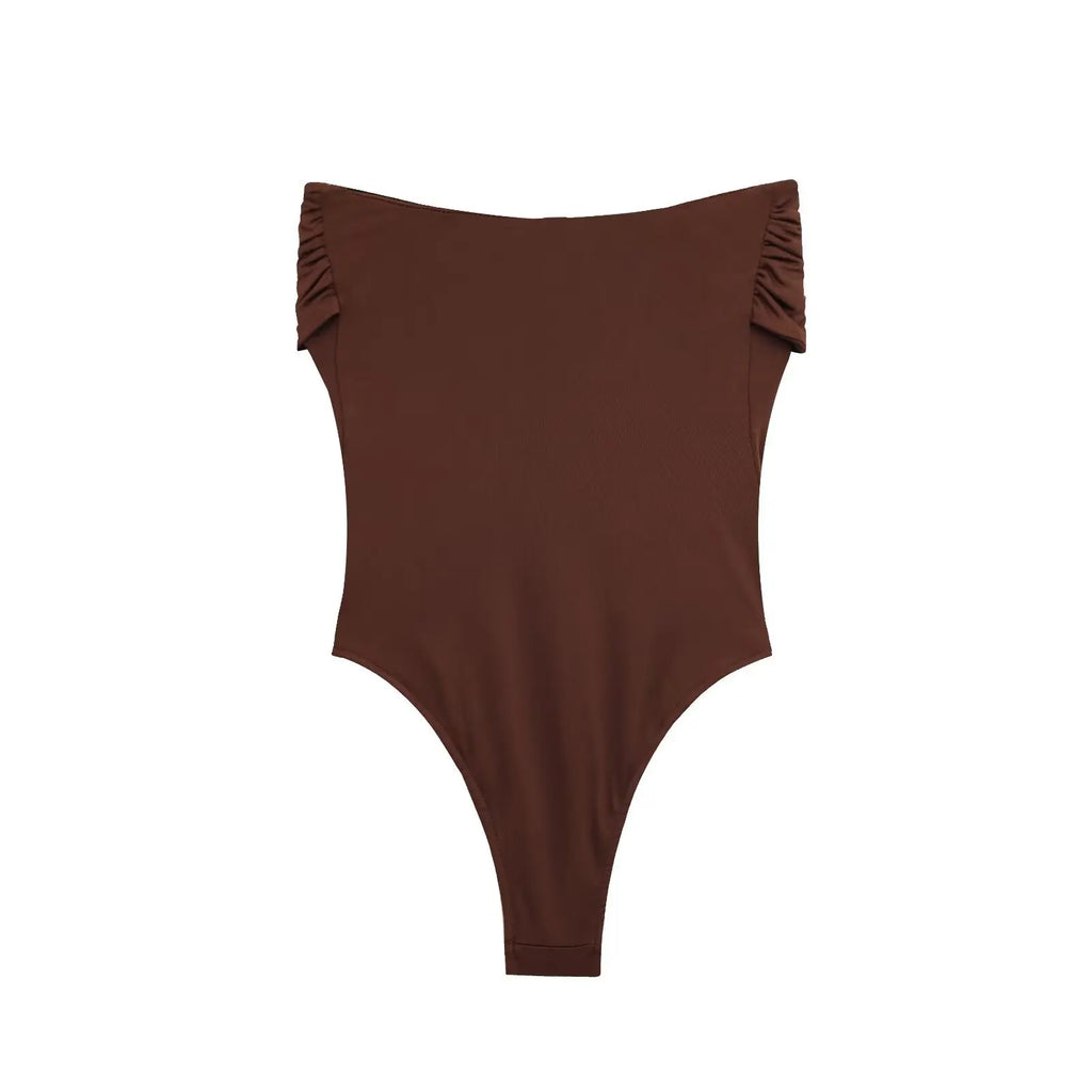 ZBZA Women's Sexy Jumpsuit Gold Button Pleated High Elastic Holiday Beach Solid Color Slim Fit Top Summer New Female Chic Top