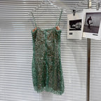 DEAT Heavy Industry Diamond Chain Pearl Suspender Dresses Women For Women 2024 Summer New Party Strap Dress Female 29L7707