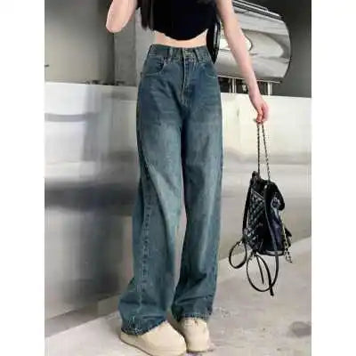 Wide Leg Jeans For Women High Waisted Contrasting Straight Leg Pant Autumn lady Loose Pants Streetwear