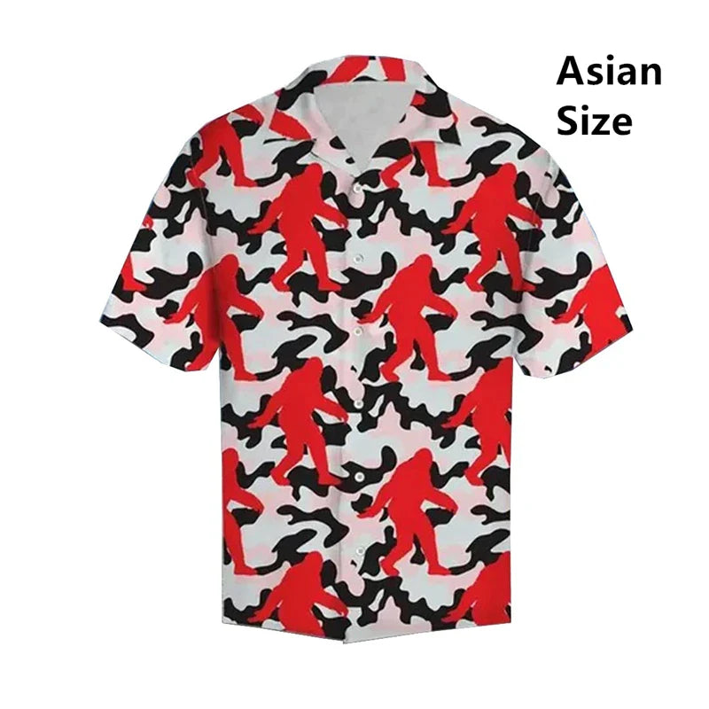 Hawaiian Bigfoot Pirate Man Shirts Women Tropical Summer Aloha Casual Shirts Button Down Short Sleeve Sasquatch Shirt Clothing