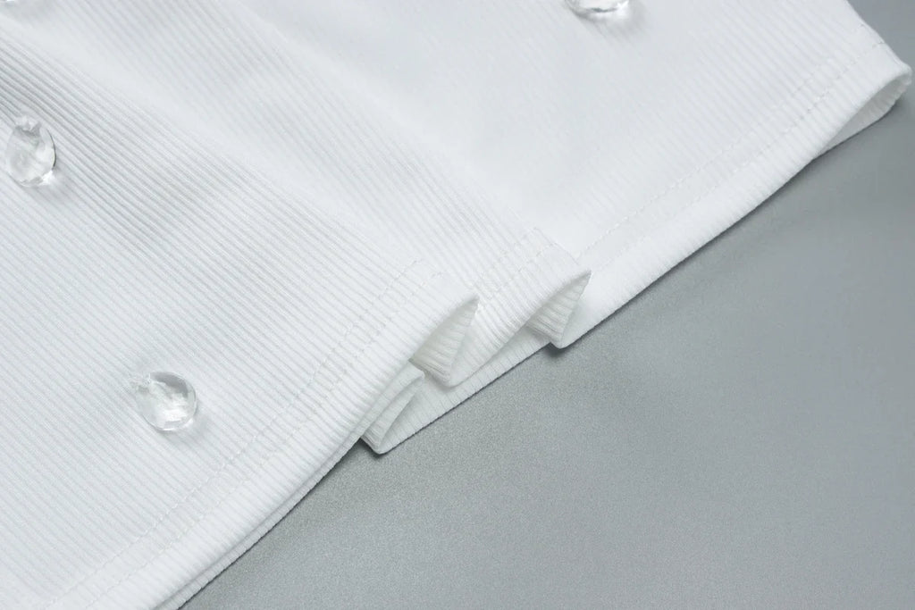 Dulzura Ribbed Sleeveless Crop Tank With Water Droplets Diamond Decorate Sexy Elegant Top Party Club Streetwear Spring Summer