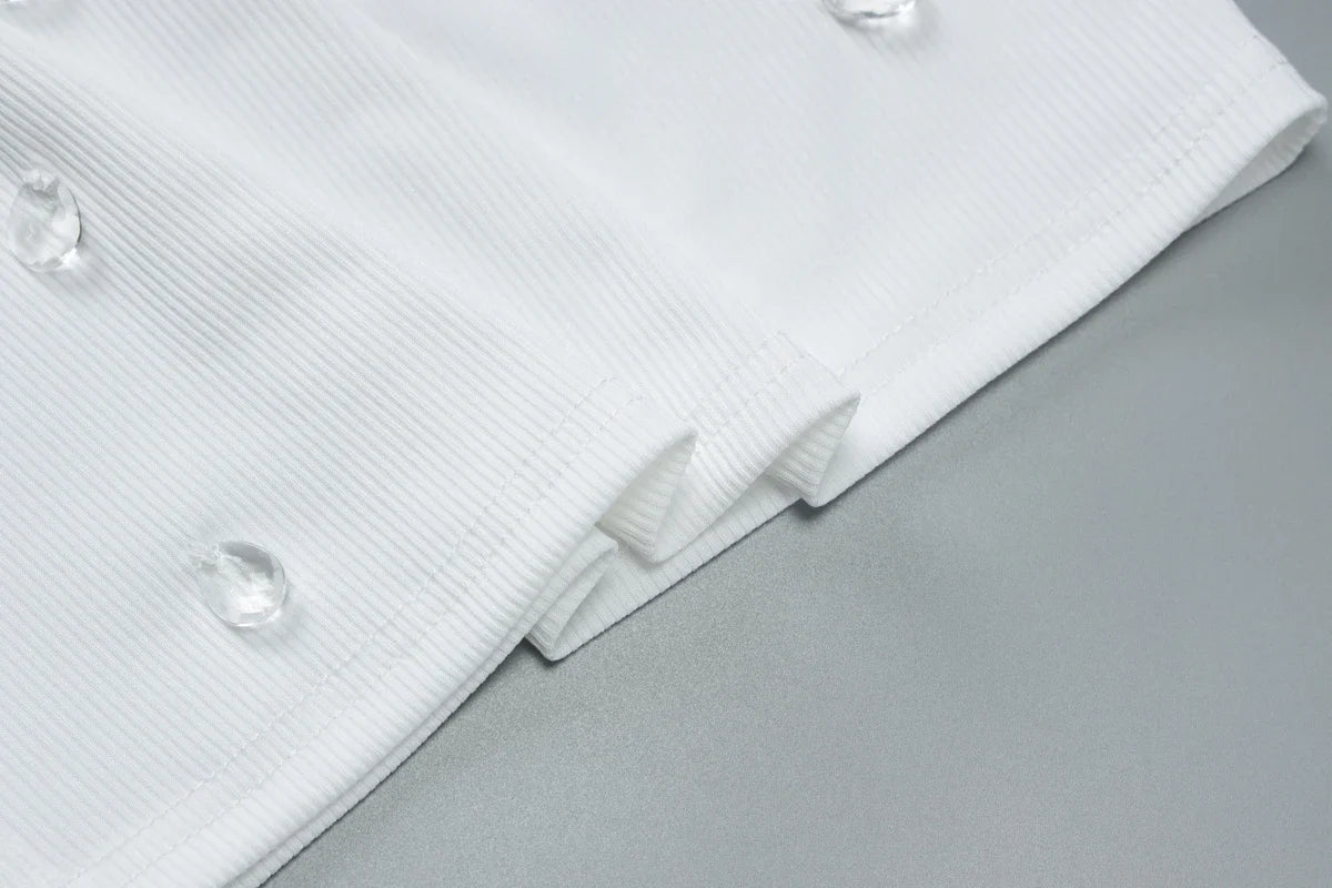 Dulzura Ribbed Sleeveless Crop Tank With Water Droplets Diamond Decorate Sexy Elegant Top Party Club Streetwear Spring Summer