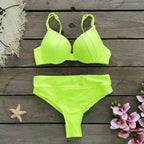 Cheap Push Up Bikinis Women Swimsuits  Solid Padded Women Swimwear Vintage Female Swimsuit High Waist Biquini Bathing Suit